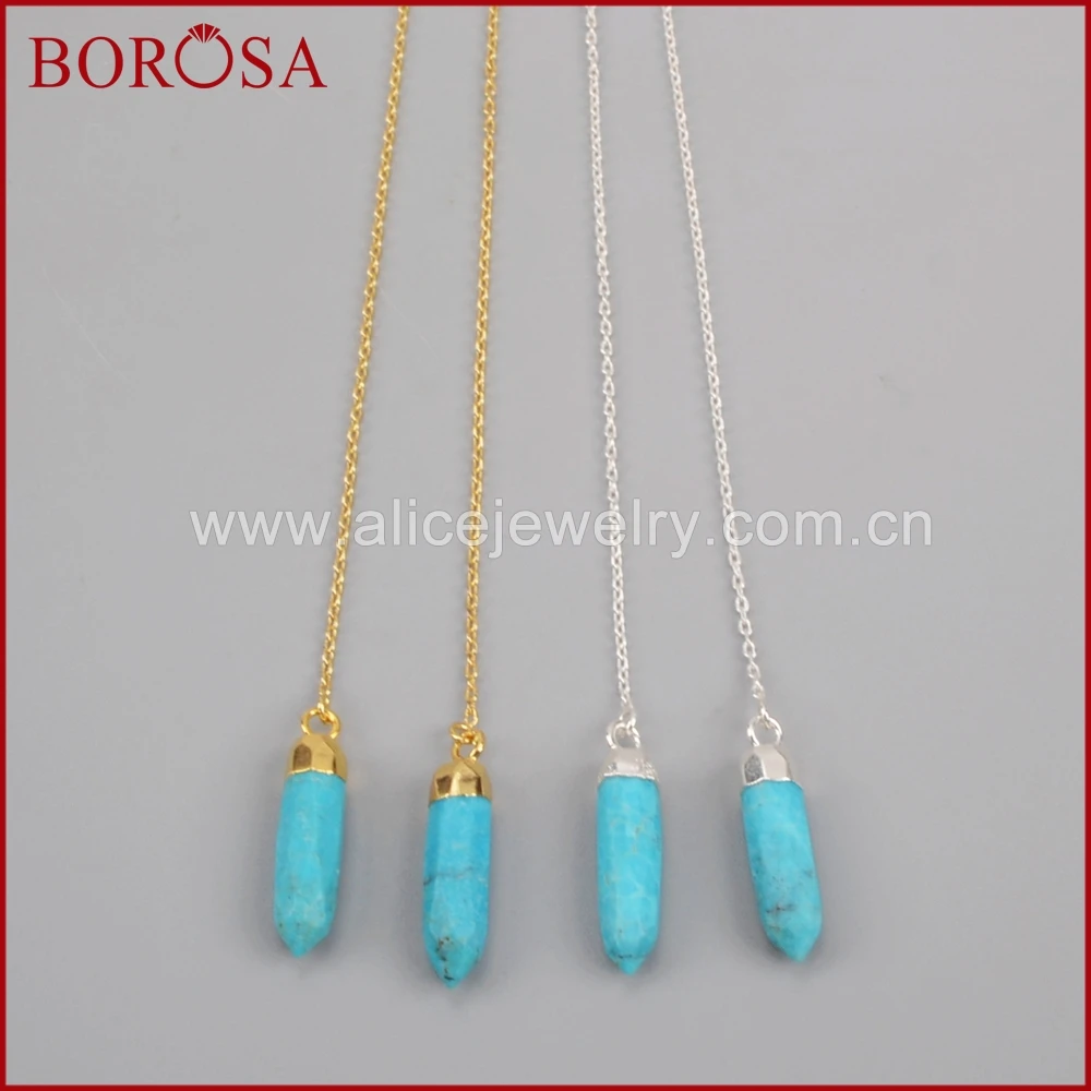 

BOROSA Natural Blue Stone Faceted Point Threader Earrings Drop Earrings,Gold/Silver Color Dangle Earrings for Women Girls 1343
