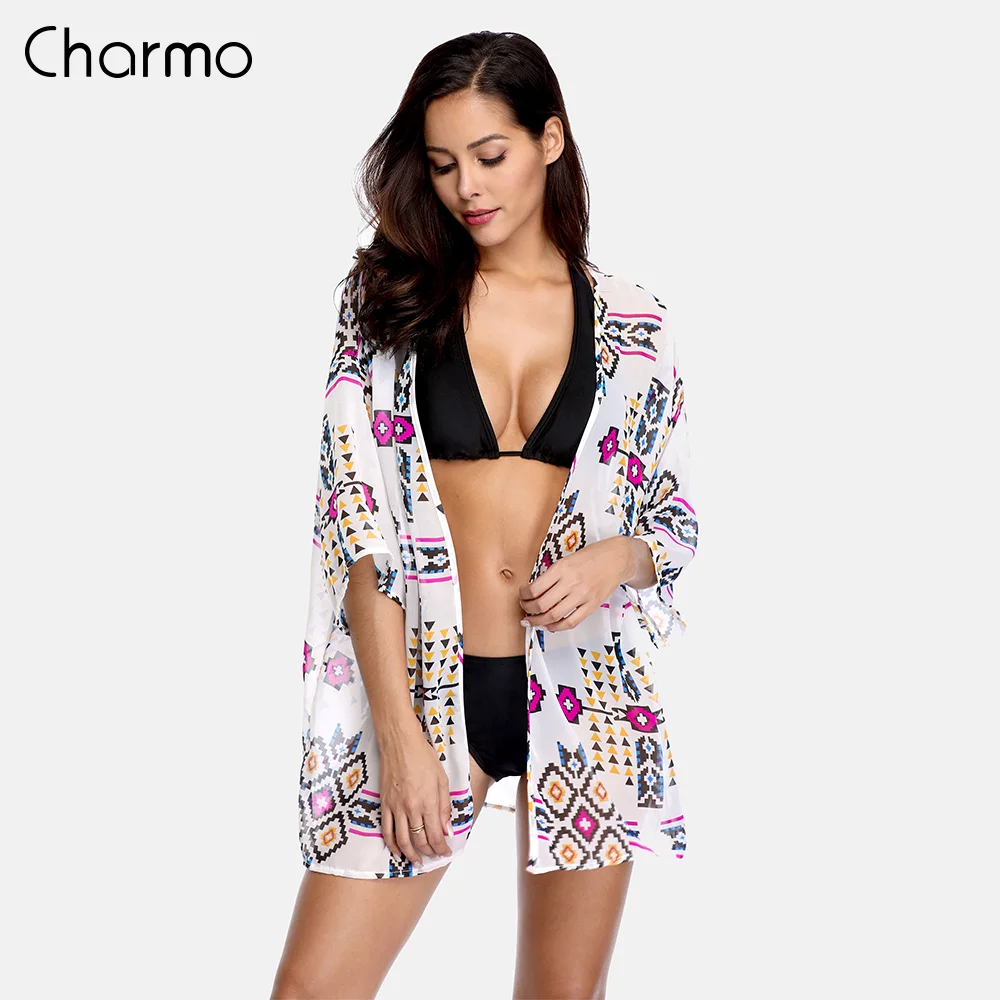 Женская Пляжная накидка бикини Charmo шифоновая с кисточками прозрачный купальник