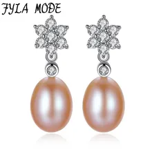 Wholesale Brand 100% Authentic 925 Sterling Silver Pearl Stud Earrings With Clear CZ For Women Luxury Flower Earring Jewelry