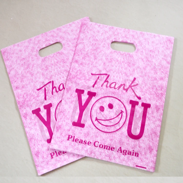 Ярко-розовый пластиковый пакет "спасибо" 25x35 см 50 шт./лот пластиковая подарочная упаковка для ювелирных изделий с ручкой