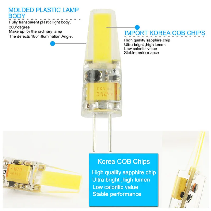 [DS 10 piezas regulable COB G4 G9 bombilla LED 6 W 10 W AC 220 V DC 12 V LED lámpara LED luz cristal Lampadine Lampara ampolla bombilla LED G4