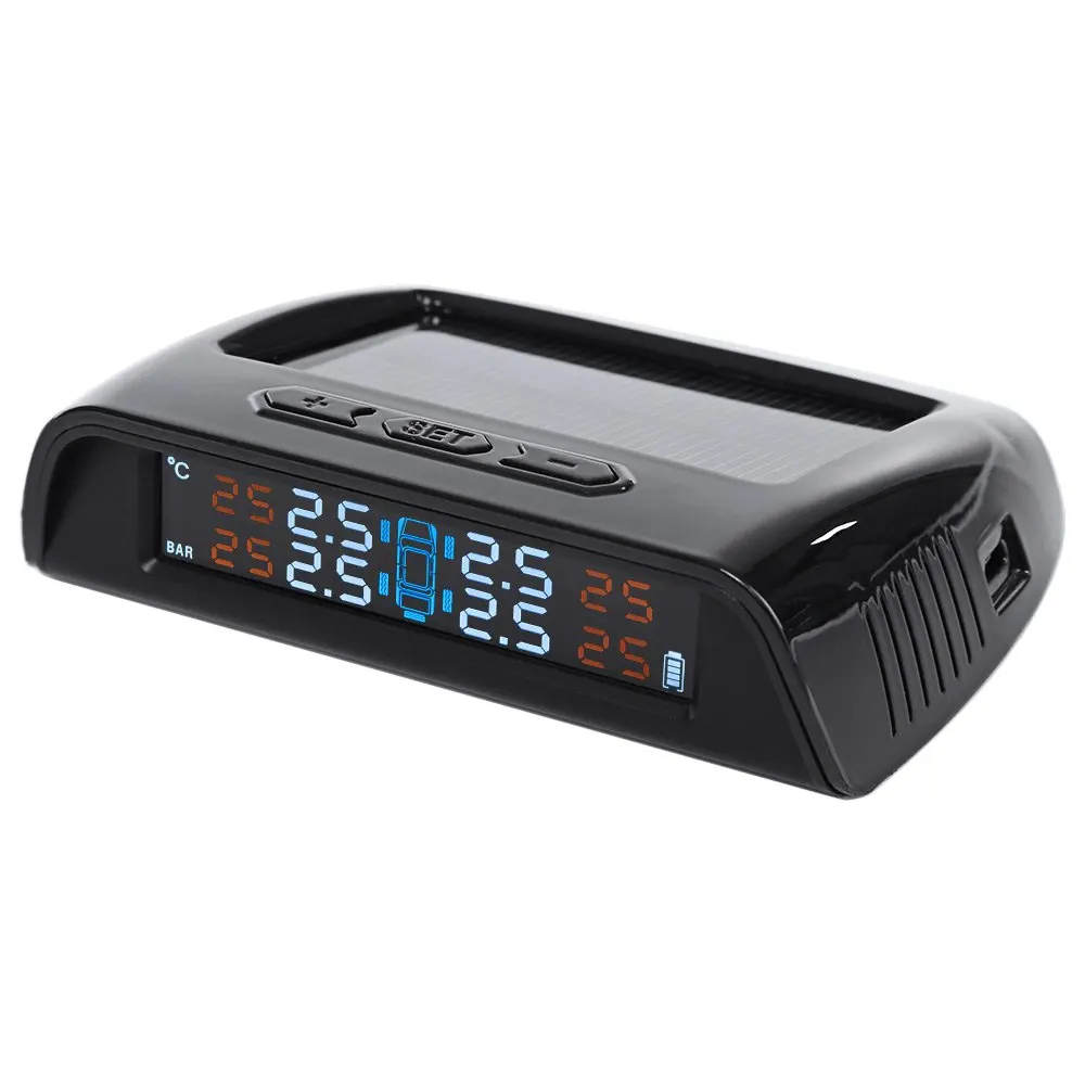 

2016 Car Tire Pressure Monitoring System Wireless LCD Display Solar Energy with Four Internal Sensor Increase Traffic Safety