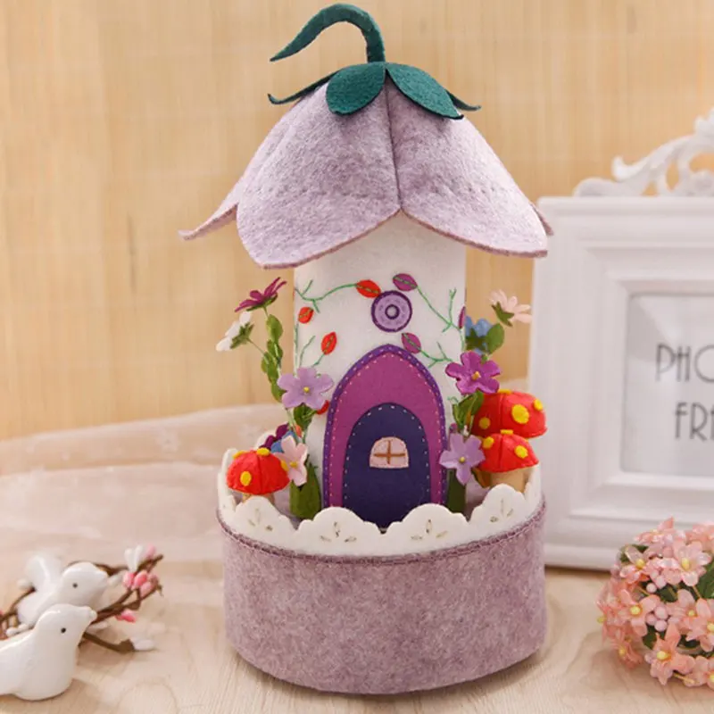 

Felt Romantic Jungle House Purple Music Box Handmade Sewing Cloth Ornament for Children Brithday /Festival Gift Felt DIY Package