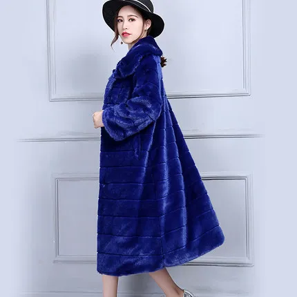 

Women Long Navy Blue Faux Fur Plus Size Coat N69