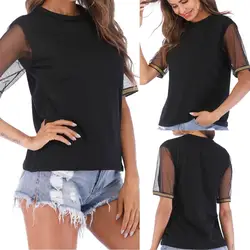 2019 KLV Новое поступление для Леди топ женский топ модная женская футболка Марля короткий рукав o-образным вырезом Чистый цвет элегантные топы
