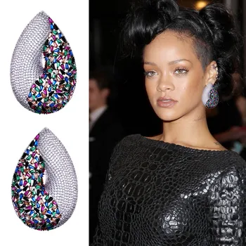 

jankelly Silvermix Color water Shape Full Cubic Zirconia Stud Earrings For Women Girls studs