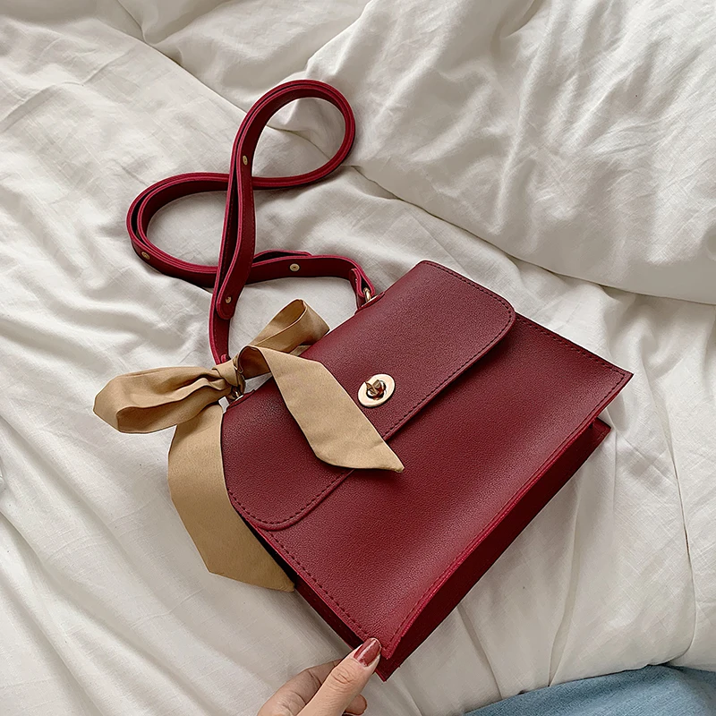 Elegant Female Ribbon Bow Flap Square bag New Quality PU Leather Women's Designer Handbag Travel Shoulder Messenger Bag