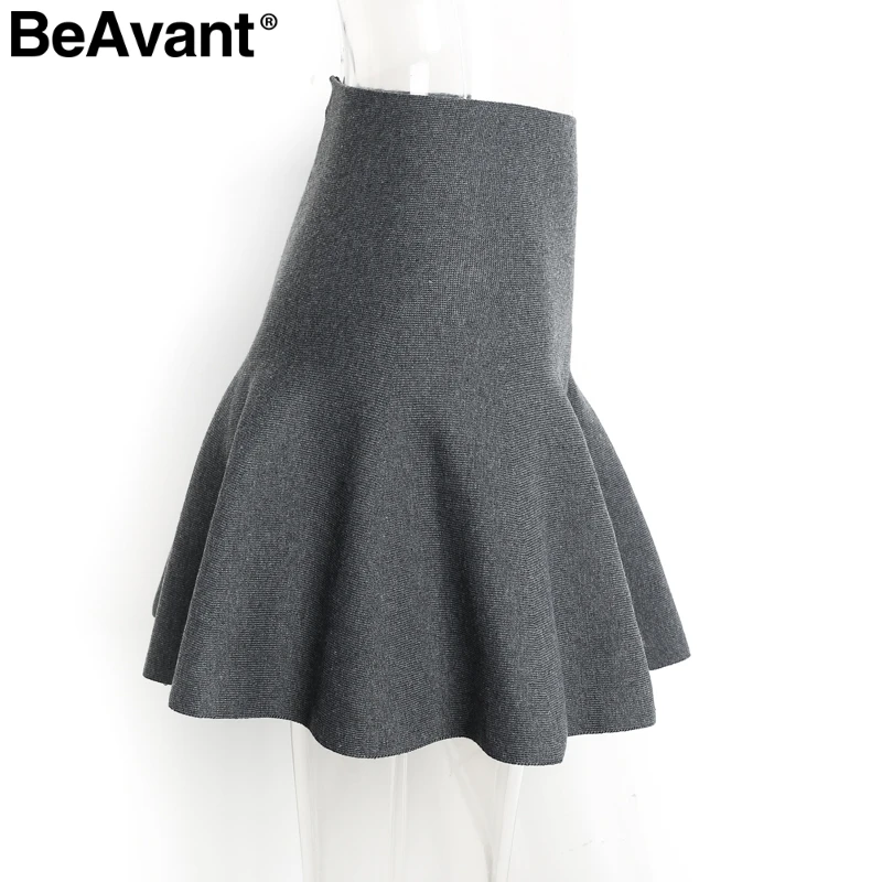BeAvant драпированные вязаные короткие женские юбки в стиле casual мини-платья трапециевидной формы зимняя плиссированная юбка элегантная женская обувь на высоких каблуках с талией с коротким и широким подолом; юбка для девочек