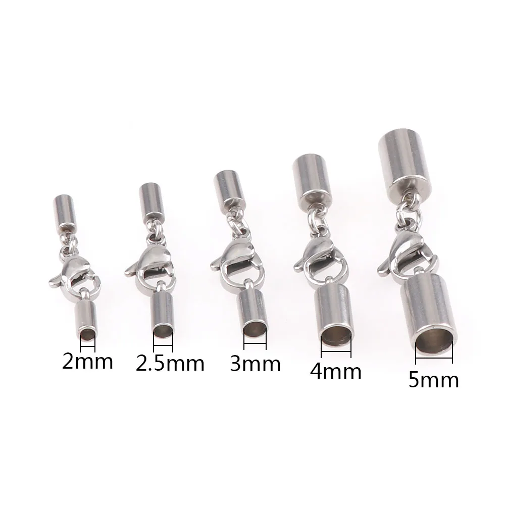

5PC Stainless Steel End Lobster Claw Clasps Caps Extended Chain Jump Rings Jewelry Connector Fit 2/2.5/3/4/5mm Leather Cord