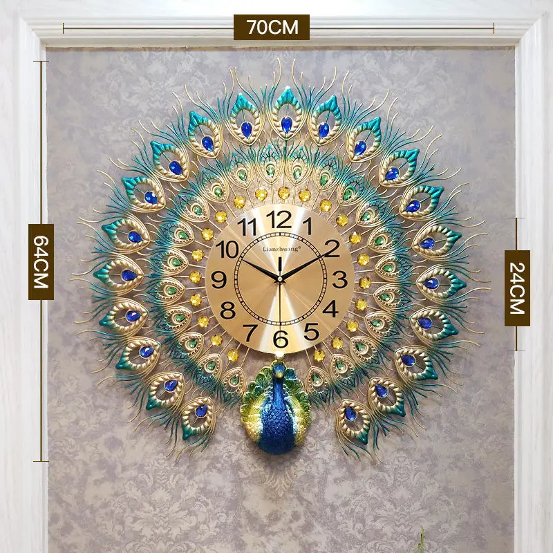 Европейские Роскошные Кварцевые креативные большие настенные часы, художественные золотые часы с изображением павлина, настенные современные дизайнерские настенные часы для гостиной - Цвет: 8