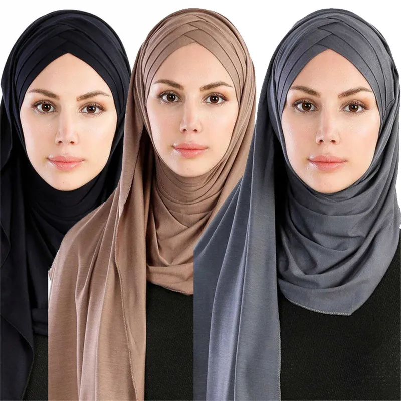 women plain bubble cotton jersey scarf Head hijab wrap solid instant shawls foulard femme muslim hijabs store ready to wear