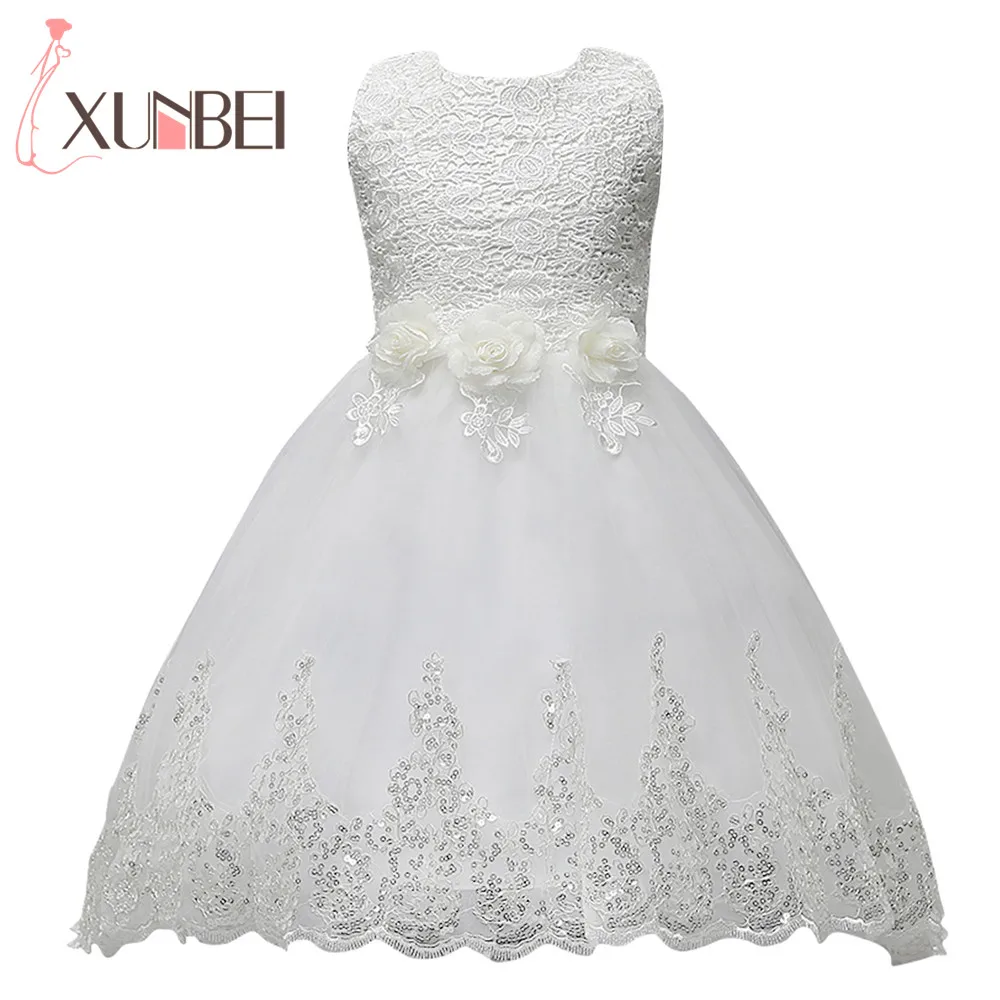 2-12YearsWhite Высокий Низкий 3D платья для девочек держащих букет невесты блестящие
