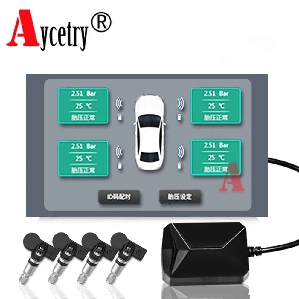 Aycetry!! Универсальный USB автомобильный TMPS система контроля давления в шинах 4 внутренних/внешних датчика для Android OS gps радио