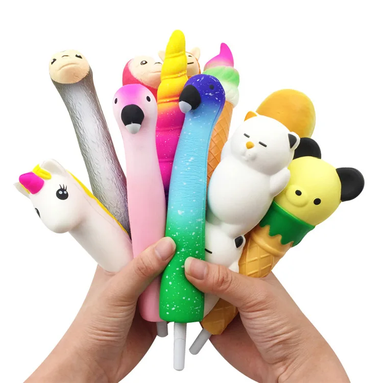 

New Squishy Unicorn Cat Ice Cream Panda Bun Pen Cap Stationery Pencil Holder Toppers Slow Rising Squeeze Children's Day Gift Toy