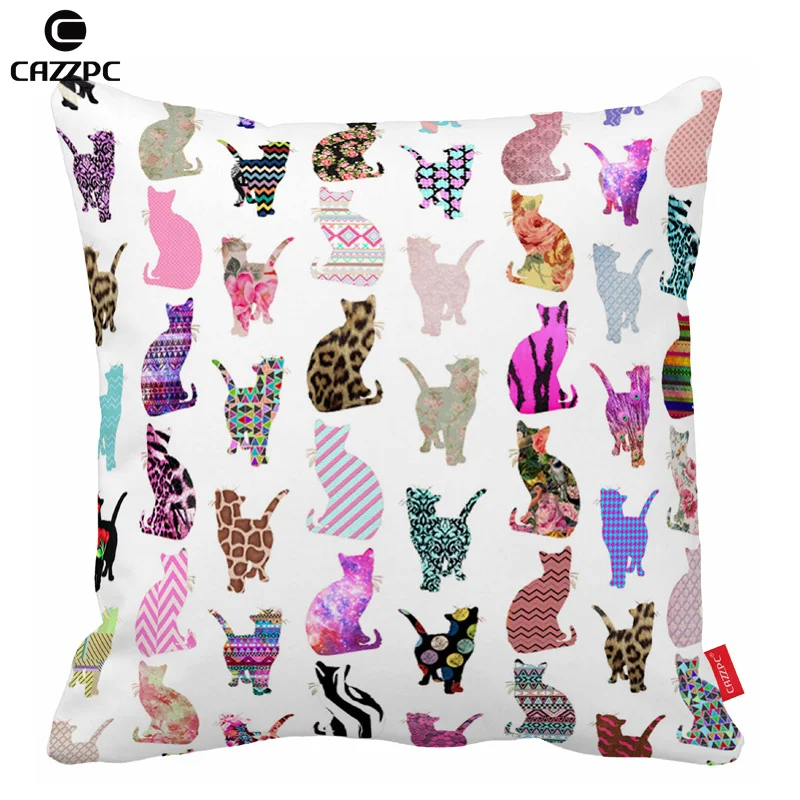 Girly Whimsical Cat Pop Art Aztec Floral Stripes Print Cushion Covers
