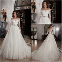 Vestidos De Noiva 2015 Off Shoulder Lace Long Sleeve Ball Gown Wedding Dress Plus Size Bride Dresses Vestido De Casamento