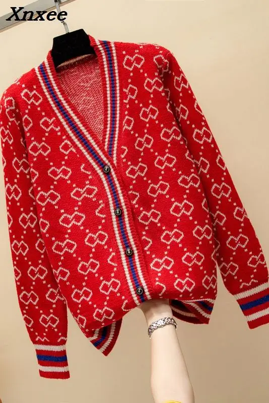 new 2018 autumn winter Women V-neck button placket Long Sleeve Cardigan sweater Oversize Luxury korean knitted coat Xnxee