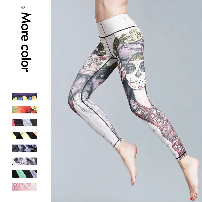 2017 spring and Autumn New Yoga Pants female print sports font b fitness b font tight