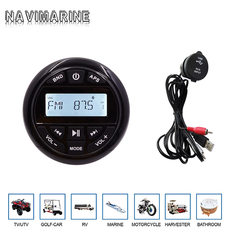 

Marine Motorcycle Waterproof Stereo Bluetooth Radio Car MP3 Player FM AM Audio +USB 3.5mm Aux Extension Mount Cable Dash Cable