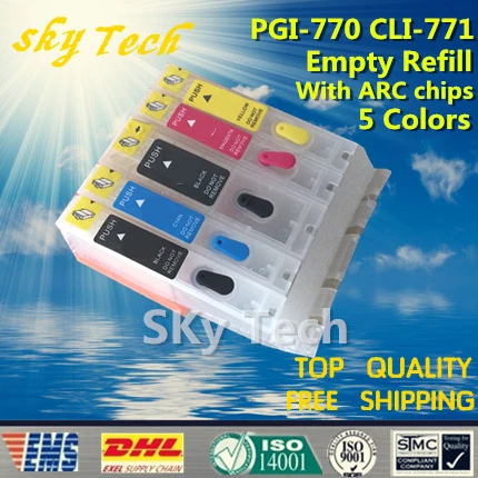 

5PK Empty Refillable Cartridge suit for PGI770 CLI771,Suit for canon PIXMA MG5770 MG6870 MG7770 ,with ARC chip