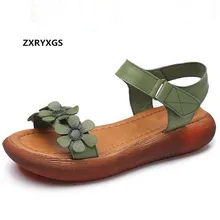 Light Comfortable Flowers Summer Fashion Sandals Genuine Leather Shoes 2019 New Women Sandals Flat Casual Shoes Summer Sandals gktinoo woman genuine leather flat sandals summer shoes casual comfortable flower sandals women sandals big size