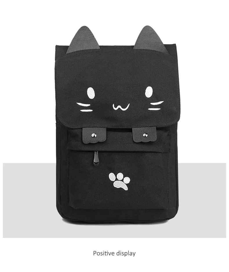 Kawaii Black Kitty Canvas Backpack - Kuru Store