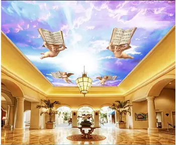 

3d ceiling murals wallpaper custom photo non-woven European angel colorful sky painting 3d wall mural wallpaper for living room