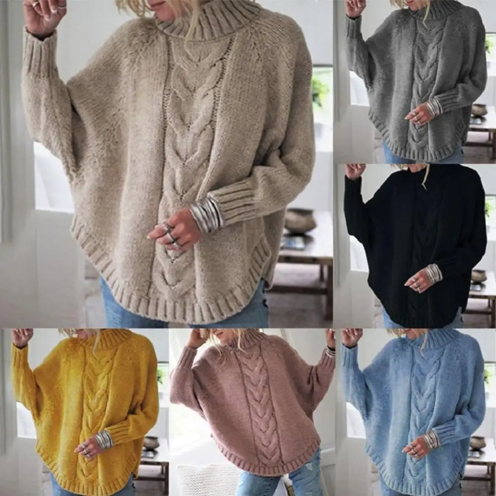 

2019 New Solid Color Polyester Spring And Autumn Winter Ladies Bat Sleeve Knit Sweater