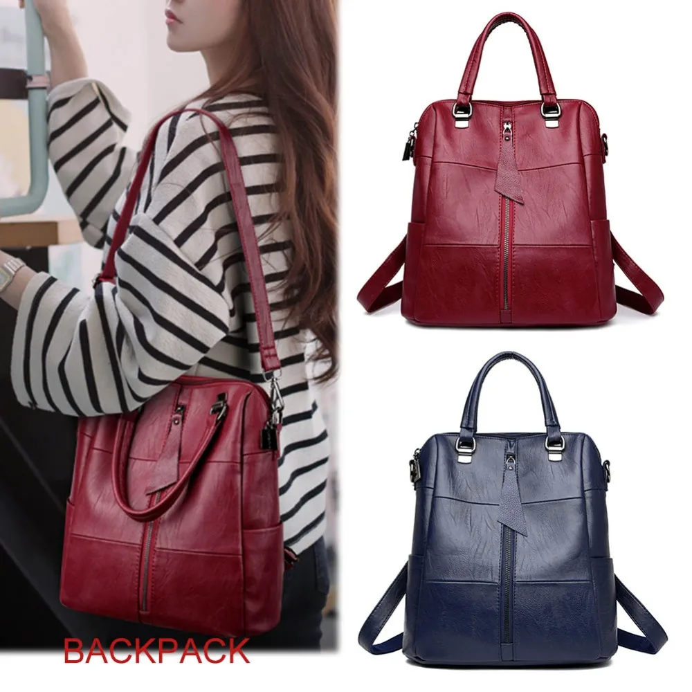 

Newly Fashion Portable Women Multifunction PU Leather Shoulder Bag Large Capacity Zipper Handle bags For School Travel
