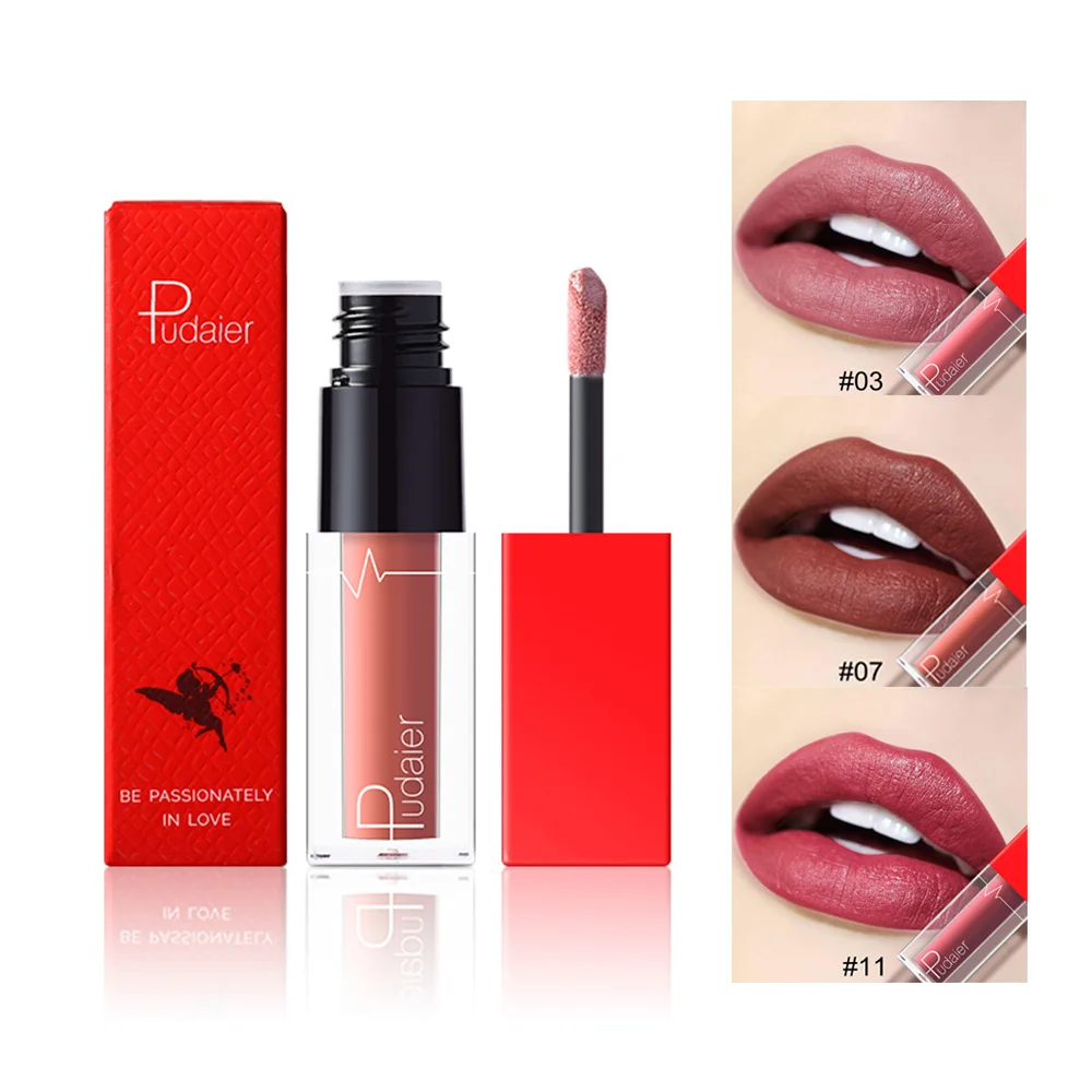 

Pudaier 18 Colors Nude Pigment Series Lip Gloss Moisturizing Long Lasting Matte Velvet Liquid Lipstick Beauty Lips Tint #258141