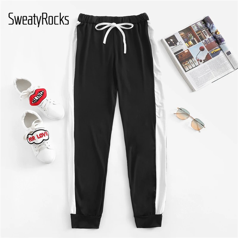 guys contrast panel drawstring sweatpants