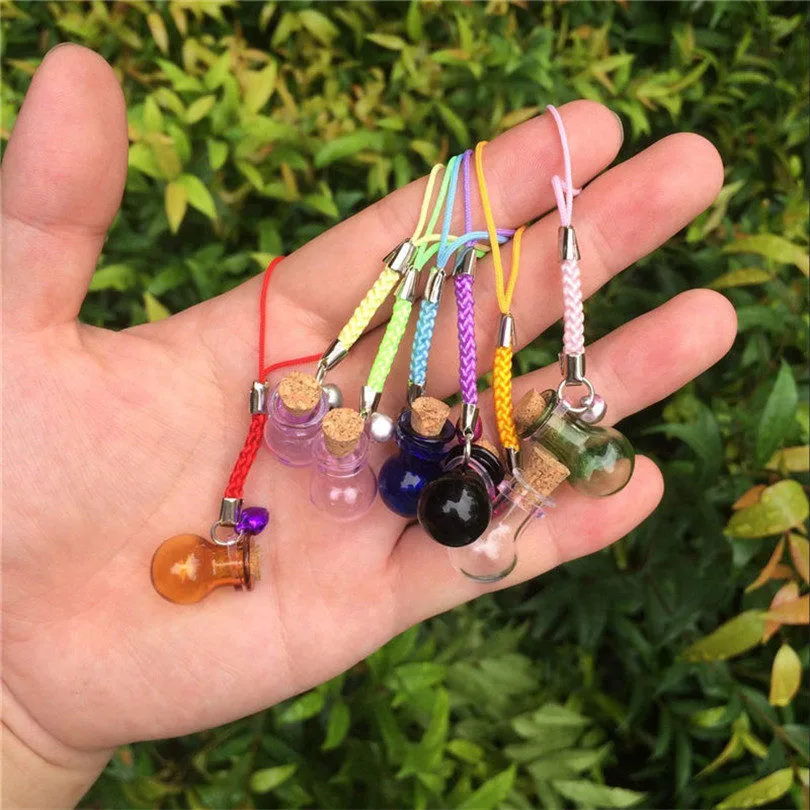 Bottles Lamp Shape Pendants Mini Bell Bracelets Bottles with Key Chains Jars Glass Pendants Wedding Gift Mixed Colors5