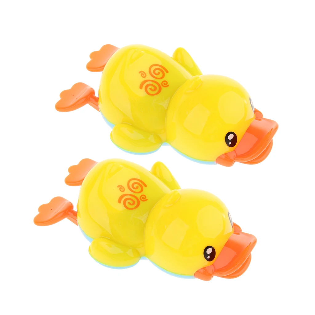 1 Pair Cute Plastic Wind Up Swimming Yellow Duck Kids Baby Bathing Time Water Toy Early Learning