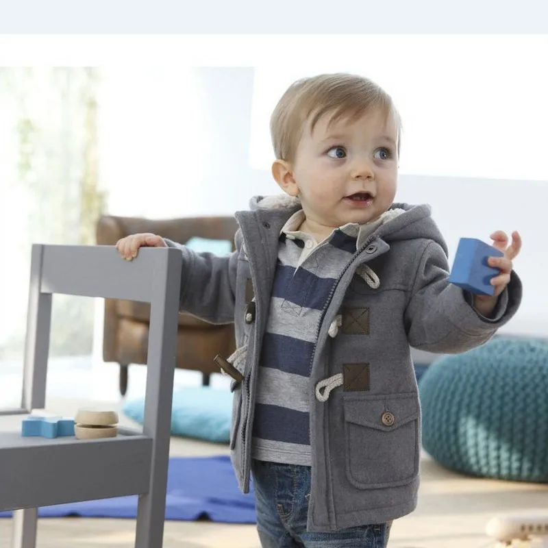 

PLAMTEE Single-breasted Winter Cotton Boys Woolen Coats Long Sleeves Thick Warm Jacket Child Solid Color Hooded Thick Outwears