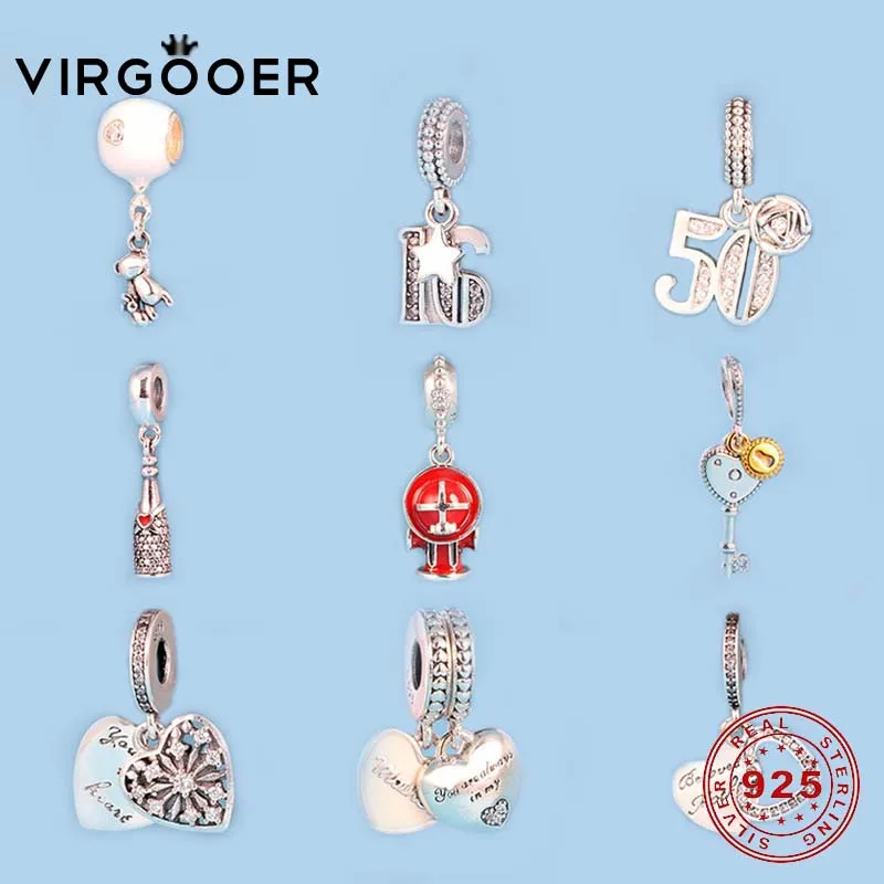 

Virgooer Fit Pandora Bracelets & Bangles Necklace Charms Pendant Diy Jewelry For Women Heart Pearl Dangle Silver Beads Wholesale