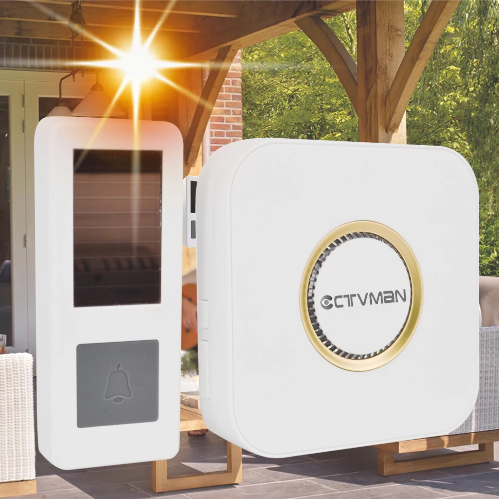 

CTVMAN Wireless Doorbell Waterproof Solar Powered Push Button Home Wireless Door Bell Outdoor with 52 Tunes Chimes