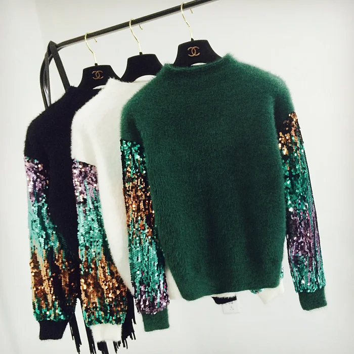 

fashion loose sequins sleeve pullover women autumn winter knitted sweater