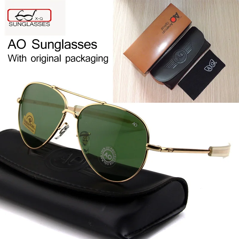 

Newest US Army MILITARY AO Brand Designer pilots Sunglasses Glass Lens men Sun Glasses oculos masculino With original Case logo