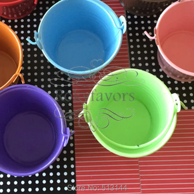 multi color tin pails