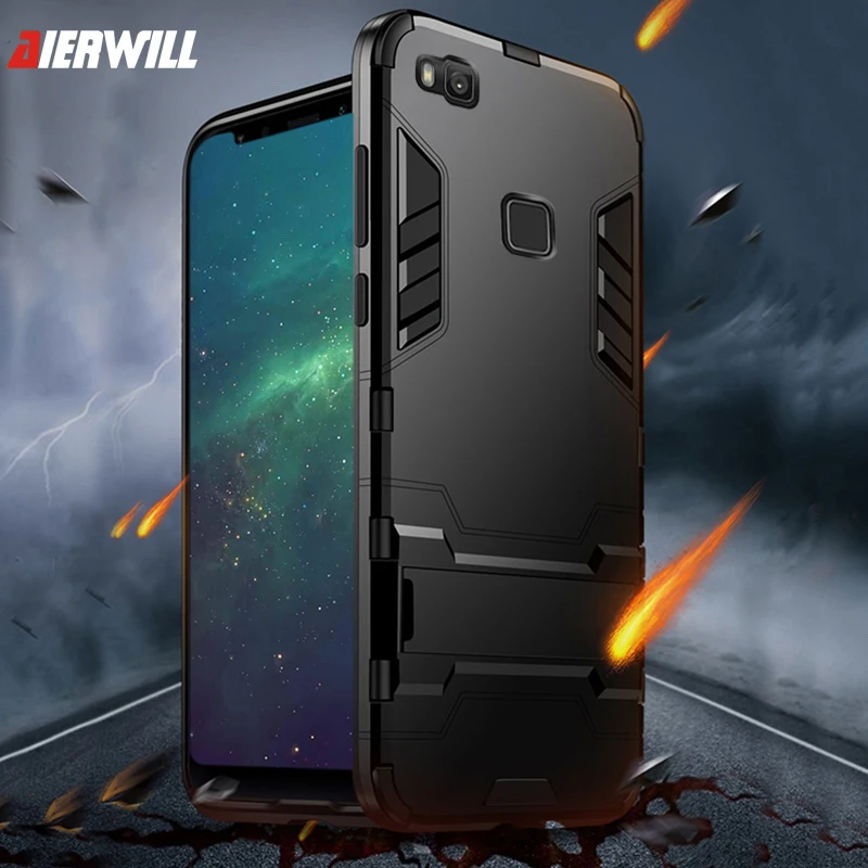 

For Huawei P9 lite Case 2016 Soft TPU+PC Hybrid Shockproof Armor Cover Anti-Fall Soft Edge Fundas for Huawei P9 lite Cover