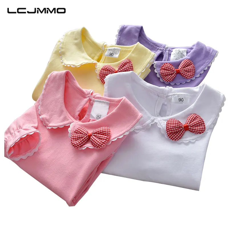 

LCJMMO 2018 Solid White Girls Blouse Cotton Bow Long Sleeve Baby Girl Blouses Kids Tops Tee School Shirt Children Clothes 1-6Yrs