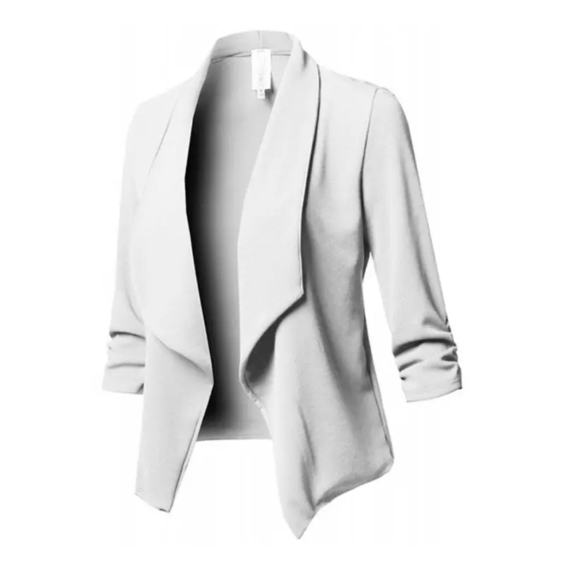Женское офисное пальто с рукавом три четверти и лацканами, открытая передняя куртка-кардиган