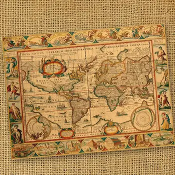 

Nostalgic vintage cowhide paper decorative painting core map big measurement paintings mural old compass map poster