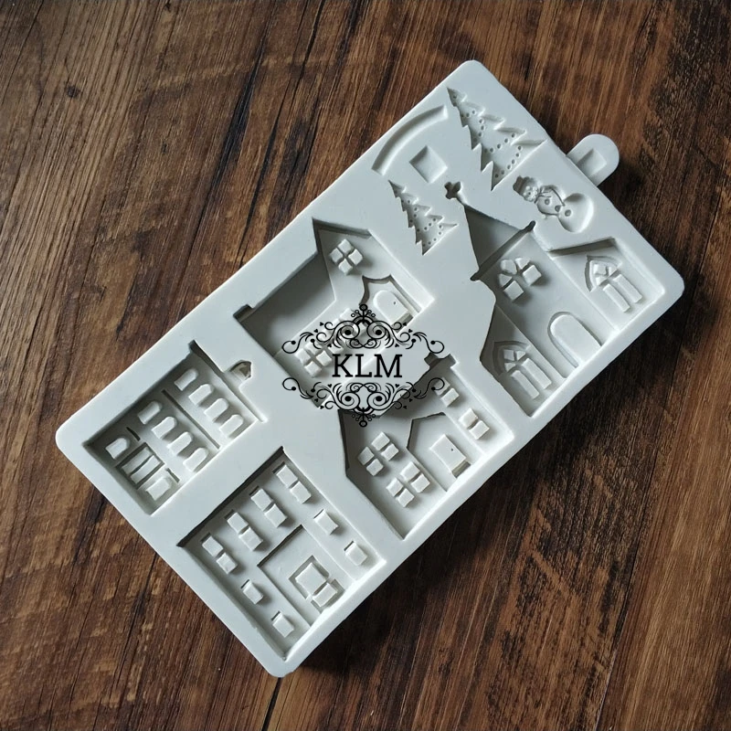 KLM-00391, новинка, 5 шт., силиконовая форма для дома, Рождественский торт, кружевные украшения, инструменты, снеговик, замок, вилла, форма, форма
