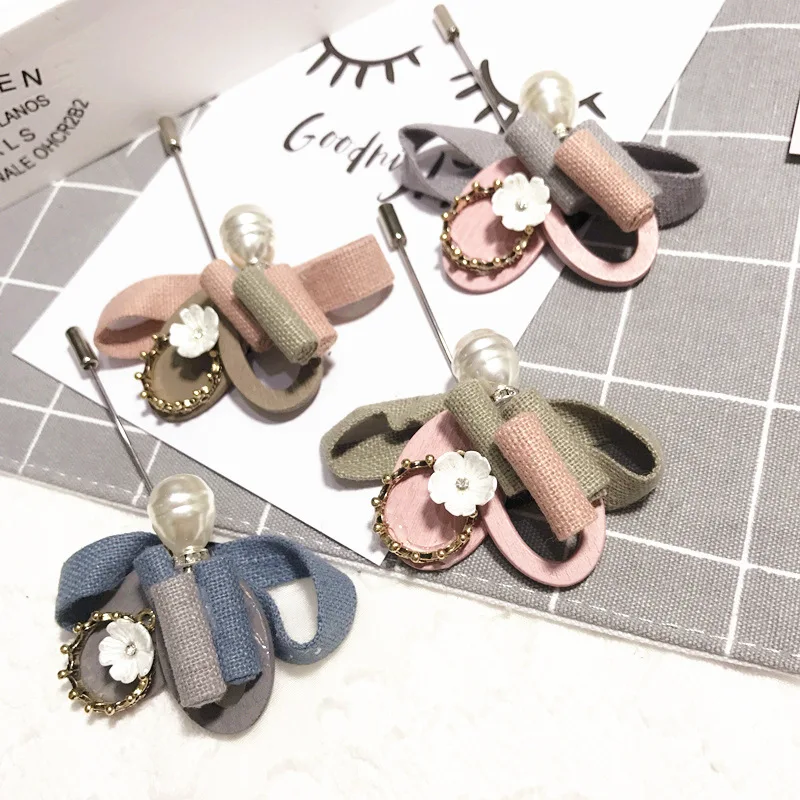 

High Quality Korea Fabric Flower Pearl Badge Brooches Pins Fashion Jewelry For Girl Woman Party Office-SWGWBH027F