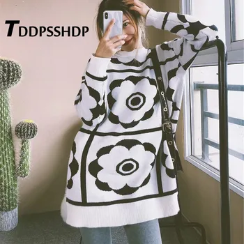 

Flower Knitted Yellow and White Color Women Sweater Loose 2019 Fashion Early Spring Female Sweaters