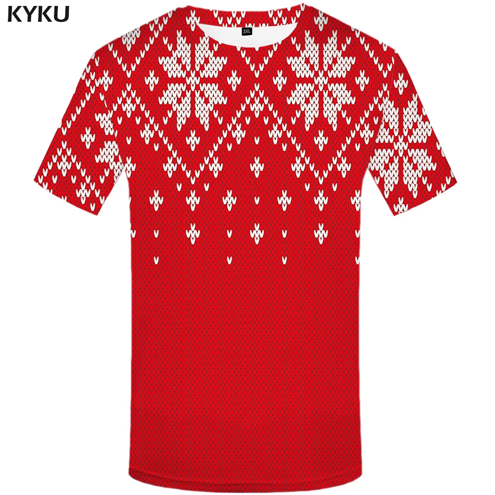 

KYKU Christmas Tshirt Men Xmas 3d T-shirt Hip Hop Tee Red Pattern Print T Shirt Punk Rock Vintage Mens Clothing Streetwear Style