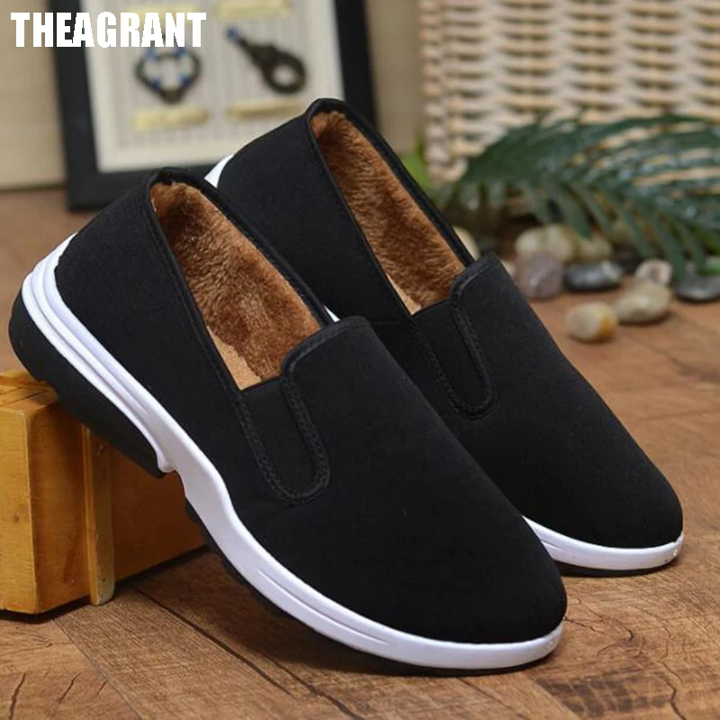 THEAGRANT 2018 Autumn Winter Men Shoes Warm Fur-lined Platform Causal Male Wedge Sneakers Slip on Flat Boots MFS3011 |