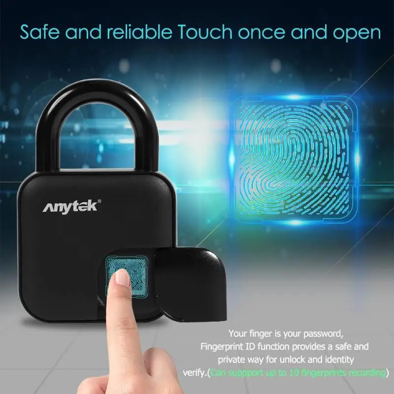 Anytek L3 Умный Замок без ключа с отпечатком пальца USB Перезаряжаемый электронный Противоугонный замок безопасности IP65 Водонепроницаемый дверной багаж