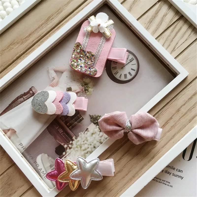 8set/lot Lovely Children Girl Toddler Heart Stars Hair Clip Set Bow Ice Cream Barrettes Hairpins Kids Hairclip Hair Accessories